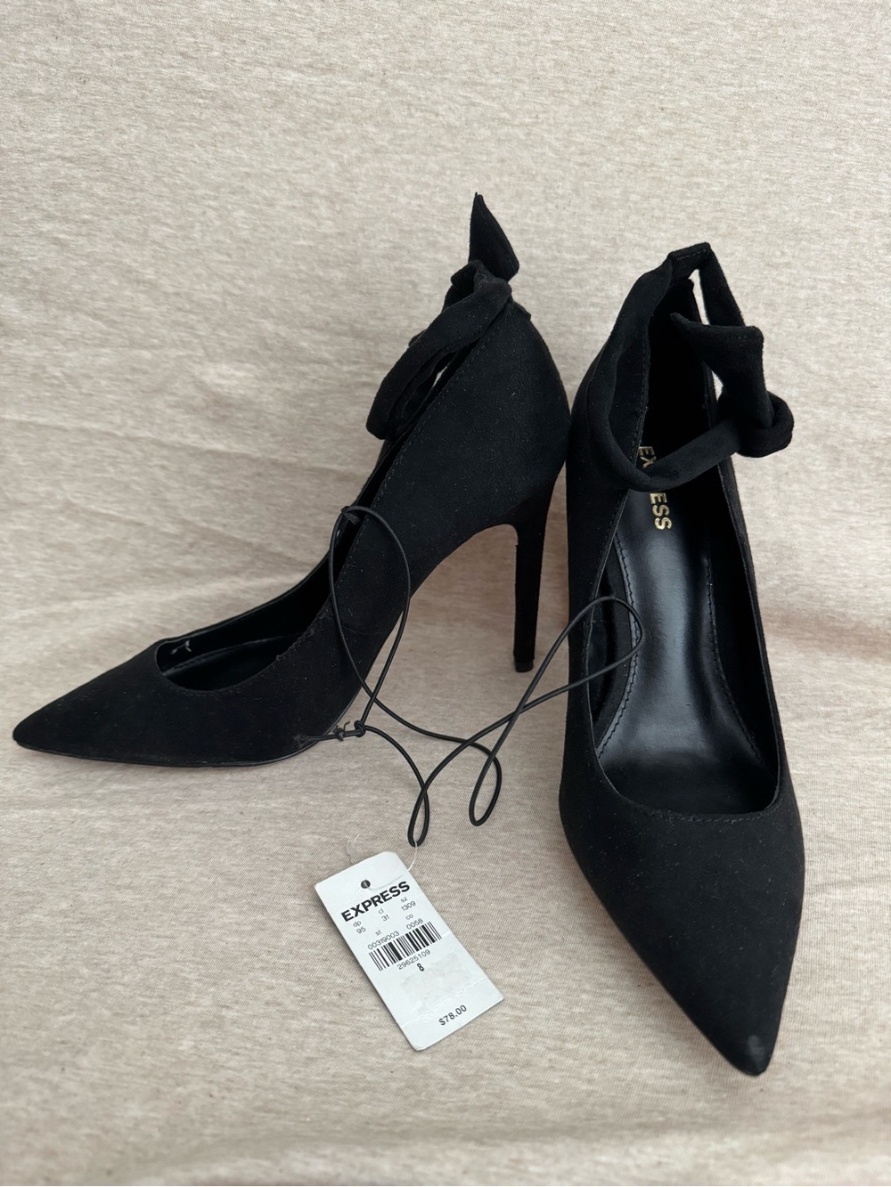 Express Black Pointed Toe Ankle Tie Stiletto Heels